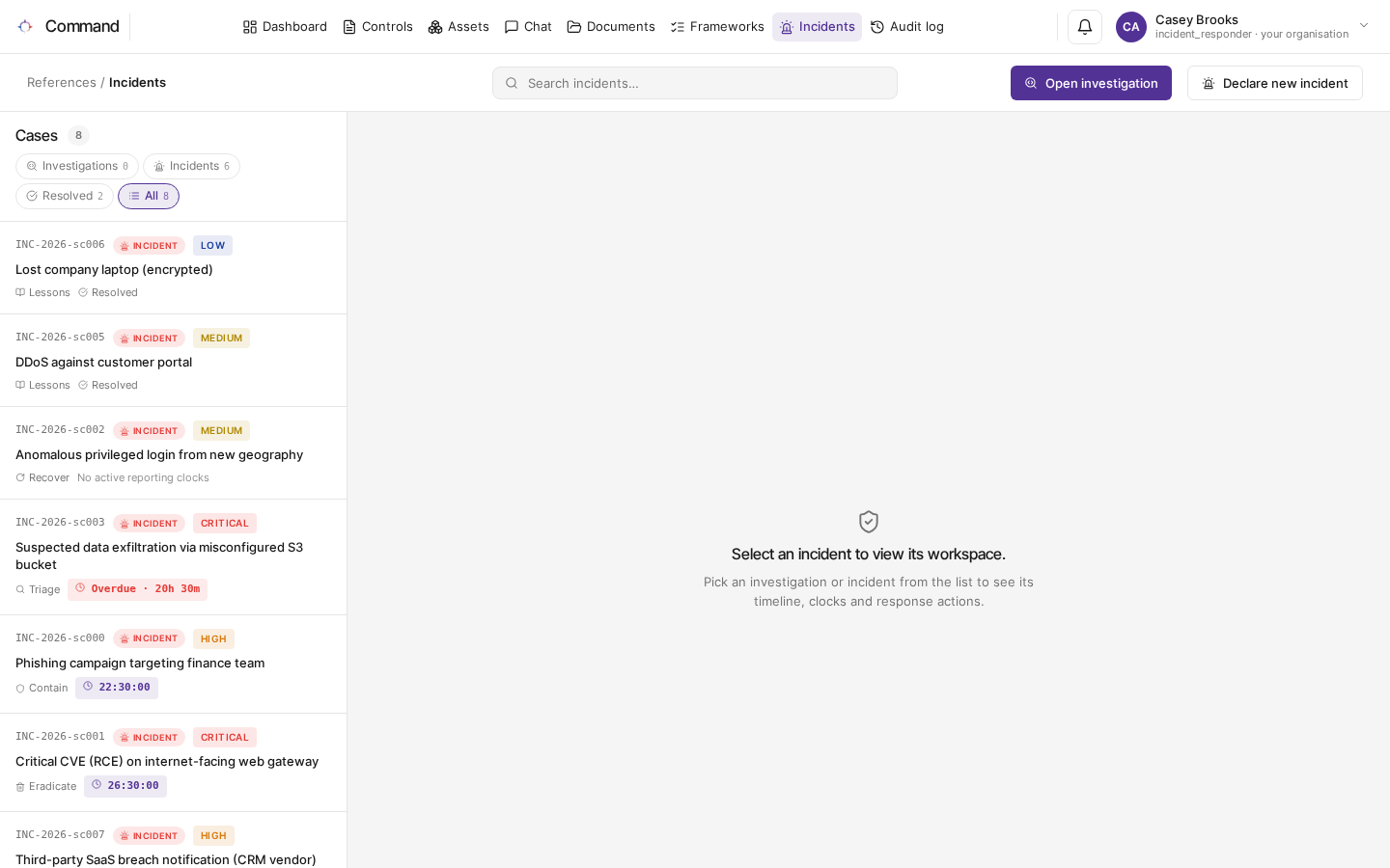 De pagina Incidenten met een lijst zaken en hun meldingsdeadlines