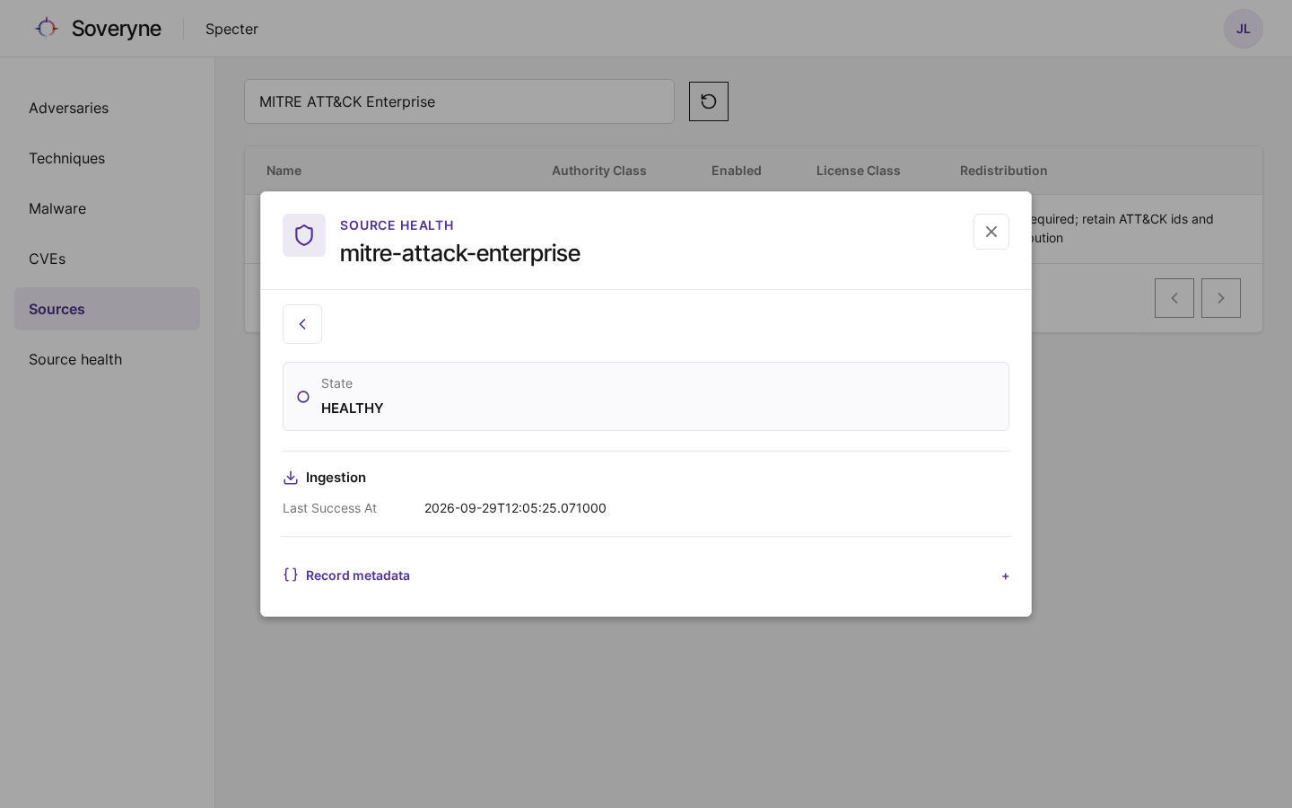 Het statusrecord van de bron MITRE ATT&CK Enterprise